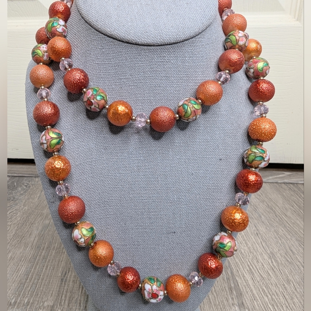 Vintage Cloissone Metallic Orange Necklace